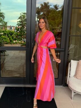 Buddy Love Pink & Red Striped Twist-Front Maxi Dress